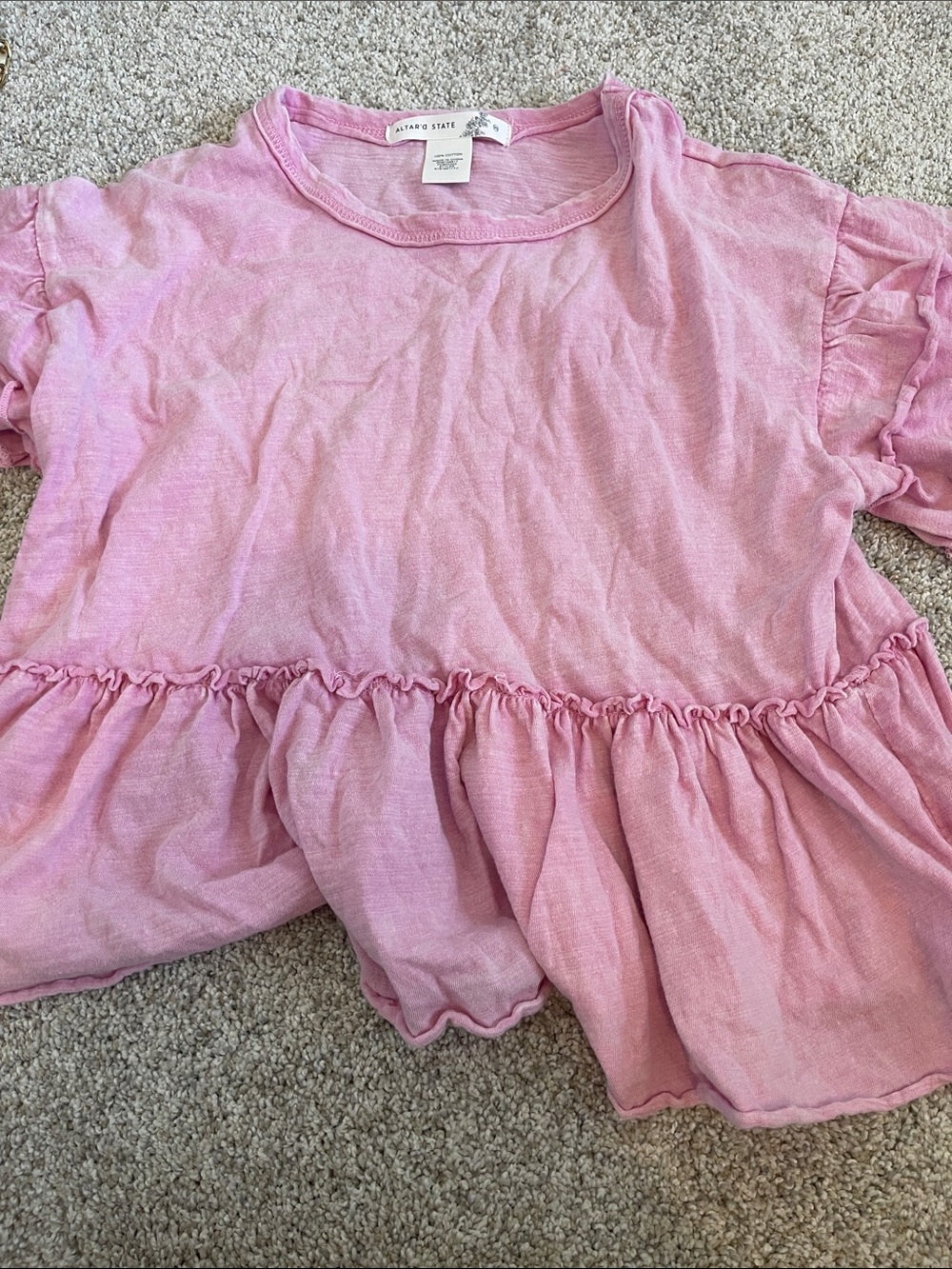 Altar'd State Girls Pink Ruffle Peplum Tee